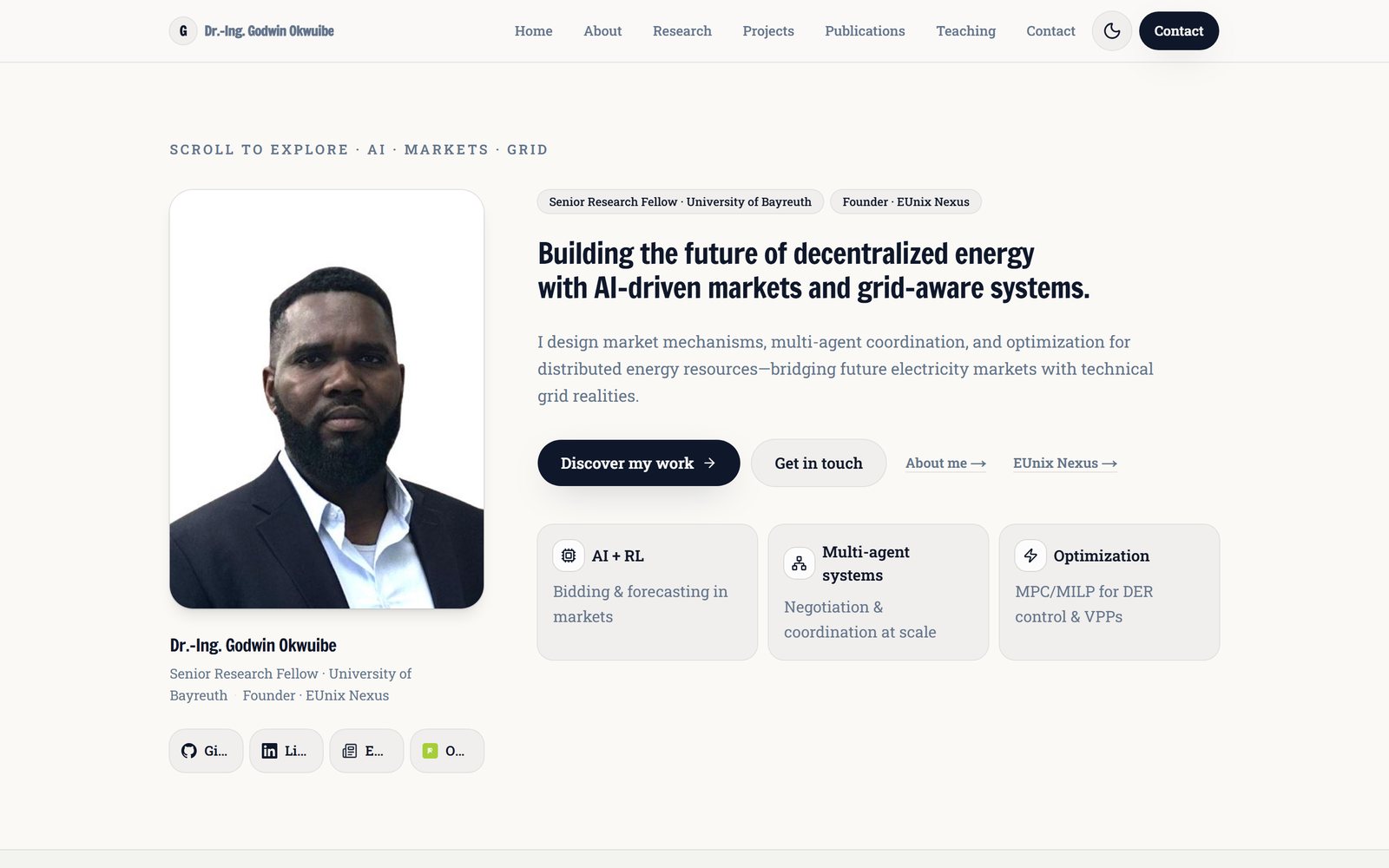 Research portfolio for Dr.-Ing. Godwin Okwuibe, built by DesMind